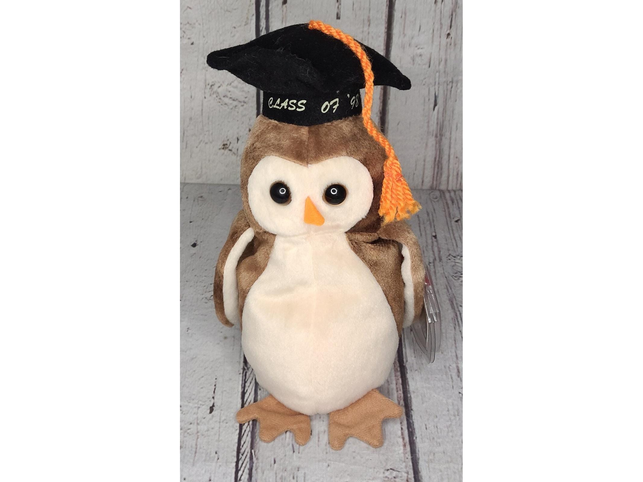 7" Vintage 1998 Beanie Babies Wise Owl Graduation Cap Plush Stuffed Animal Bird