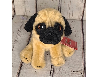 5" Vintage Russ Yomiko Classics mini pug pluche puppy zittend knuffeldier