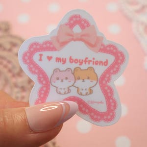 Kawaii Hamster Vinyl Sticker, I Love My Boyfriend Star Heart