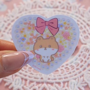 Adesivos fofos de hamster com moldura de pérola em formato de coração, adesivo de vinil para hamster, decalque para laptop kawaii, adesivos de coração para hamster, adesivo com flores