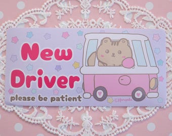 Pegatina para coche con diseño de ardilla y mensaje para conductores noveles: resistente al agua y a los rayos UV.