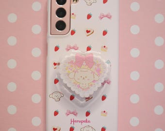 Kawaii Heart Phone Grip and Phone Stand: Pink Ribbon Acrylic Accessory