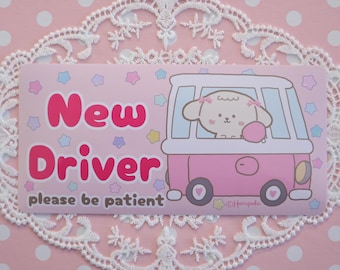 Pegatina para coche con diseño de perro Kawaii y conductor novel - Calcomanía impermeable y resistente a los rayos UV