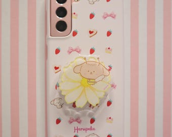 Blommigt telefongrepp och telefonställ: Kawaii hundtillbehör