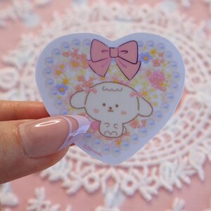 Adesivo de vinil fofo com moldura de pérola em formato de coração, flor, fita, cor pastel, feminino, princesa, decalque para laptop kawaii, recortado, adesivos de cachorro recortados