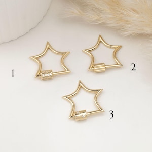 14k Sold Gold Motif Carabiner, Charm Holder, Pendant Link, Chain Connector, Screw Lock, Chain Carabiner Lock, Gold Carabiner Lock