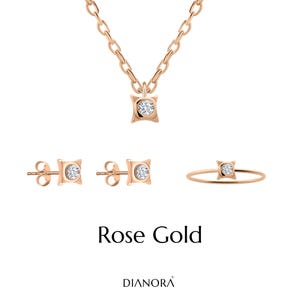 14K Solid Gold Jewelry Set: Fatima Hand Necklace, Ring & Earrings image 7