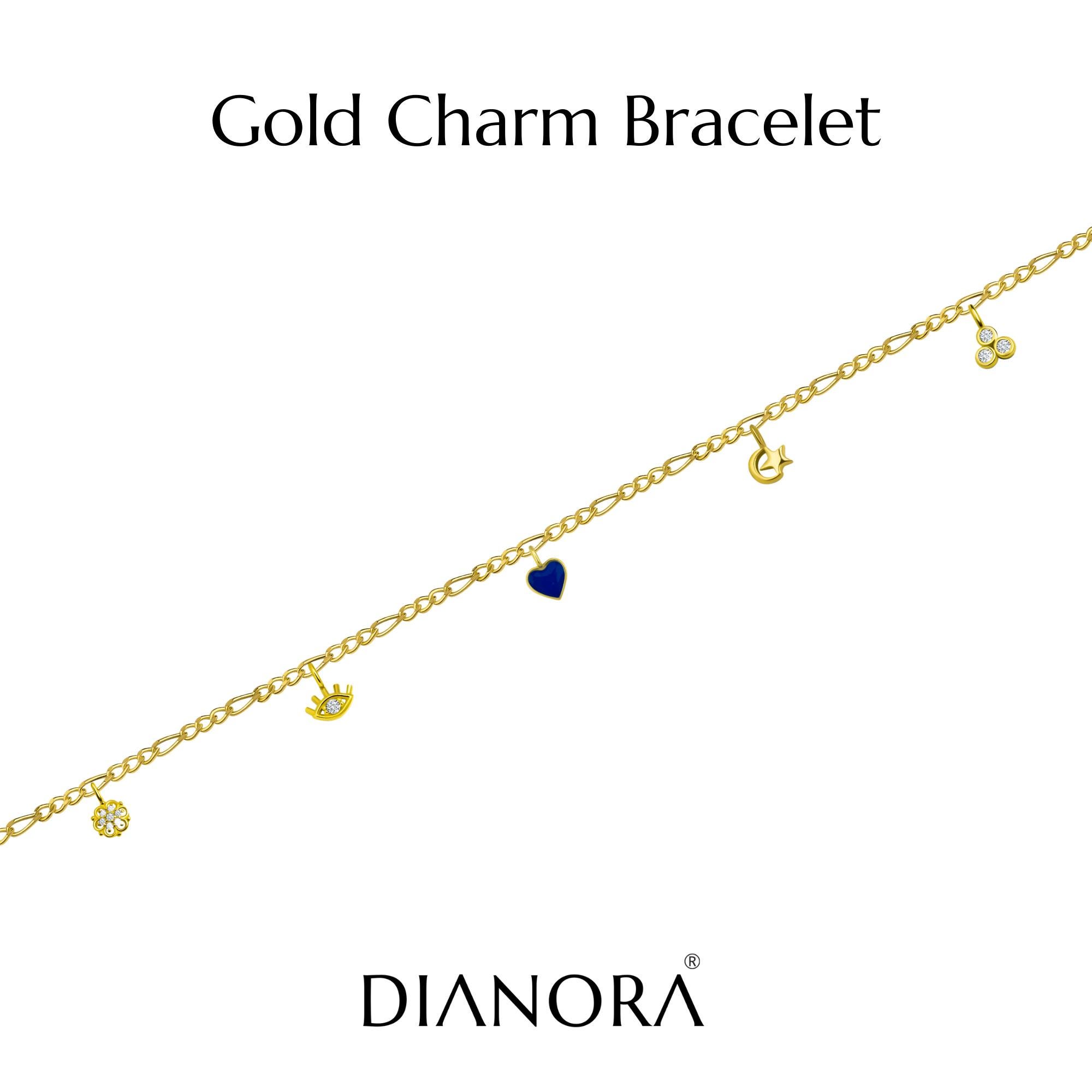 14K Solid Gold Charm Bracelet, Gold Bracelet, Charm Gold