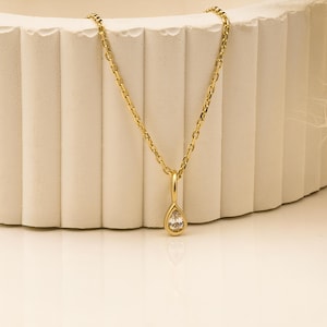 14K Solid Gold Jewelry Set with Necklace, Drop Stone Necklace,  Minimal Gold Necklace, Drop Stone Minimal Necklace, 14k Gold Tiny Necklace