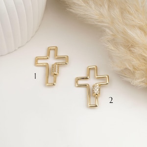 14k Sold Gold Cross Motif Carabiner, Charm Holder, Pendant Link, Chain Connector, Screw Lock, Chain Carabiner Lock, Gold Carabiner Lock