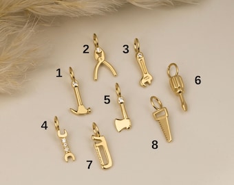 14K Solid Gold Tool Charms: Dainty Jewelry Pendants