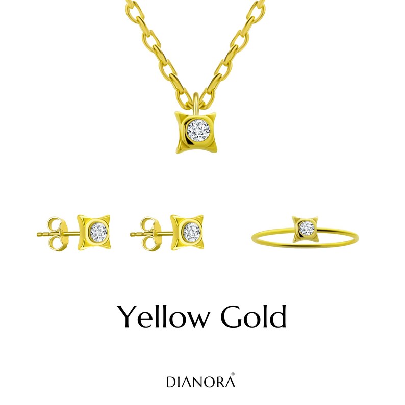 14K Solid Gold Jewelry Set: Fatima Hand Necklace, Ring & Earrings image 6