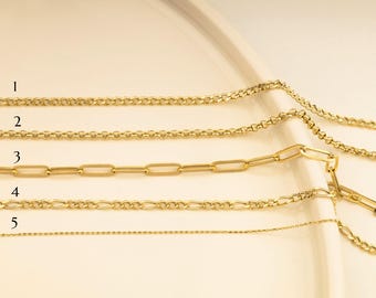 14k Solid Gold Chain: Carabiner Charm Holder, Motif Circle Links