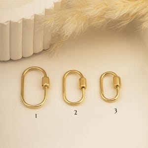 14k Solid Gold Thin Carabiner, Charm Holder, Pendant Thin Link, Chain Connector, Screw Lock, Gold Carabiner Lock, Chain Carabiner Lock