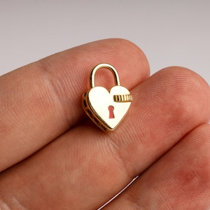 14k Solid Gold Heart Lock Carabiner, Charm Holder, Pendant Link, Chain Connector, Screw Lock, Chain Carabiner Lock, Gold Carabiner Lock