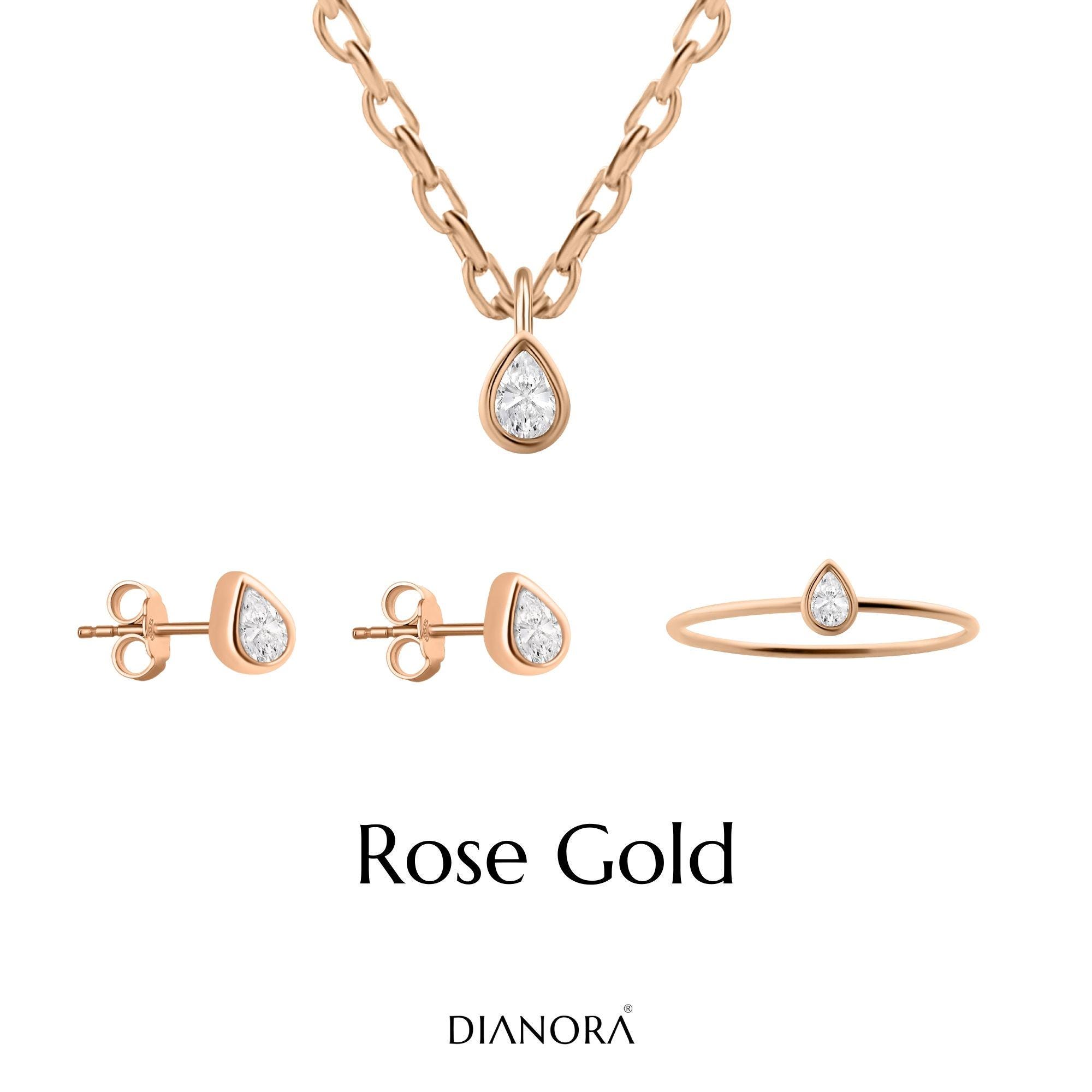14K Solid Gold Drop Stone Jewelry Set: Necklace, Ring & Earrings - Etsy