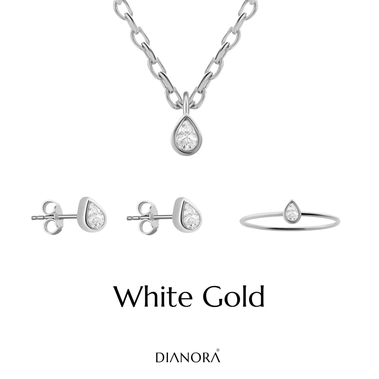 14K Solid Gold Drop Stone Jewelry Set: Necklace, Ring & Earrings - Etsy
