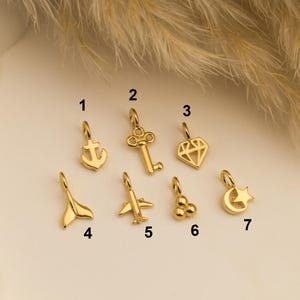 14K Solid Gold Tiny Charms: Key, Diamond, Plane, Anchor