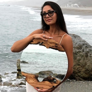 Round Live Edge Olive Wood Mirror | Handmade Rustic Wall Decor | Small to Large Sizes | Boho Entryway | New Homeowner Gift