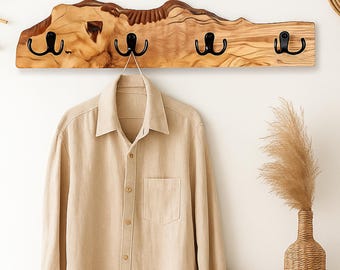Garderobe aus Olivenholz Handgemacht, Wandhaken Flur Organizer, Geschenkidee Boho Deko Eingang