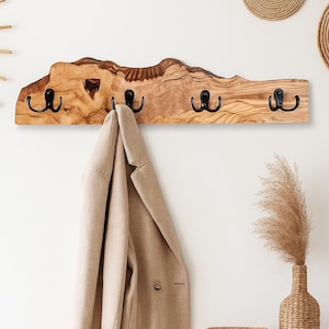 Handgemachte Garderobe aus Olivenholz, Wood Coat Rack for Entryway, Wandhaken Organizer Geschenk für Hausbesitzer & neue Wohnung Boho Deko