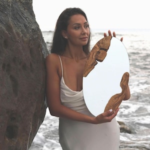 Oval Live Edge Olive Wood Mirror | Handmade Rustic Wall Decor | 50cm Mediterranean Entryway or Bathroom Mirror | Ready to Ship Xmas Gift