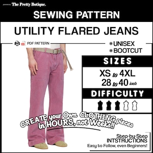 Cartamodello per jeans svasati da lavoro / Jeans bootcut unisex stile streetwear (Download PDF)