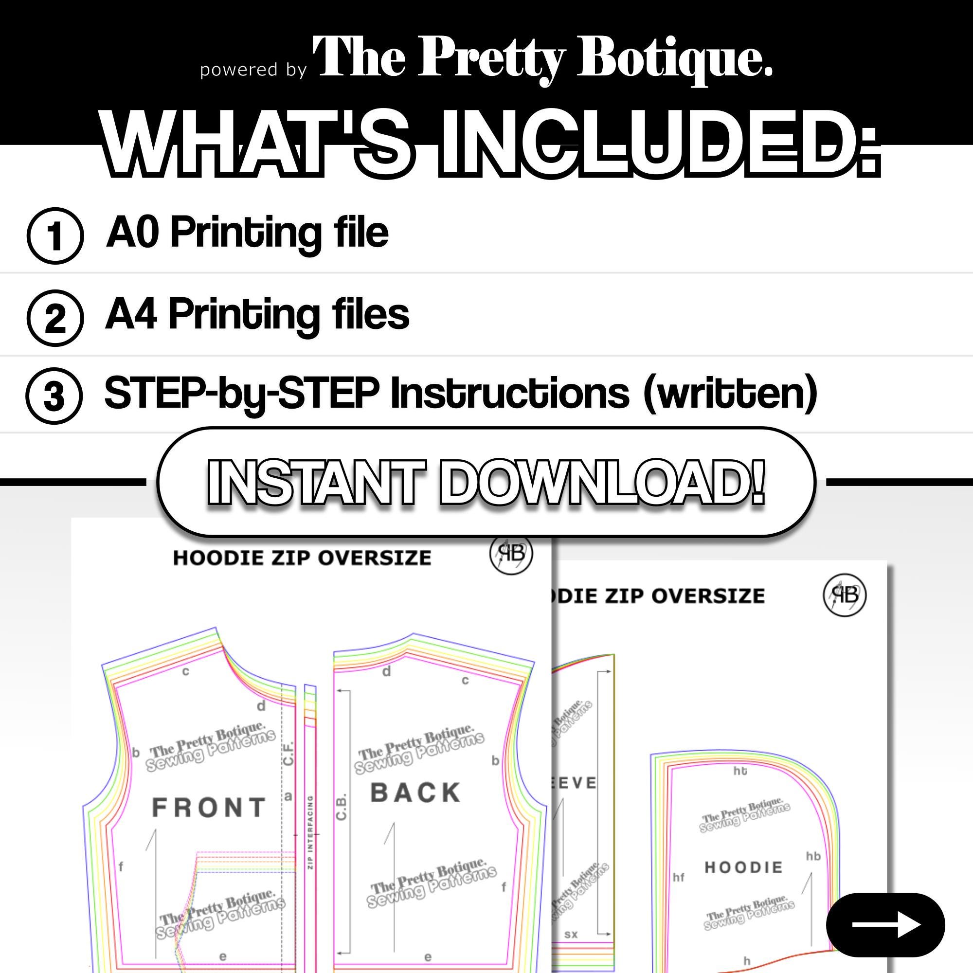 オーバーサイズジップパーカーの型紙PDF – DIYストリートウォー