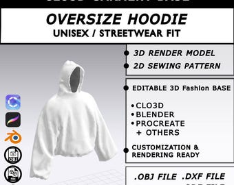 Oversized Hoodie CLO3D Pattern | Streetwear Double-Layer Fit | 3D Fashion Base (Digital Download)