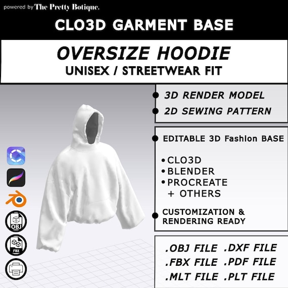 Oversized Hoodie CLO3D Pattern | Streetwear Double-Layer Fit | 3D Fashion Base (Digital Download)