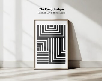 African Abstract Art Print: Minimalist Black and White Geometry (Digital Download)