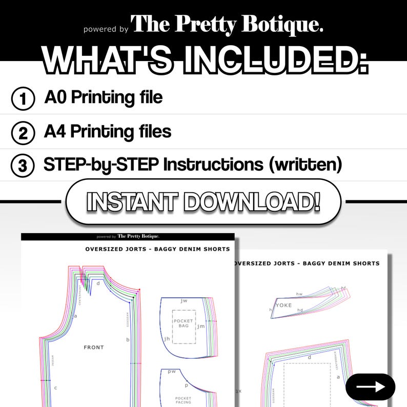 Oversized Jorts Sewing Pattern PDF: Unisex Baggy Denim Shorts (A4 ...