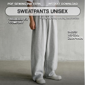 Cartamodello per pantaloni della tuta larghi – Pantaloni unisex – Jogger fai da te – Cartamodello digitale facile – XS / XXL – PDF stampabile in formato A4 - Pantaloni uomo donna