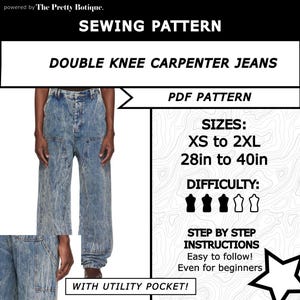 Baggy Carpenter Jeans Sewing Pattern PDF – Oversized Denim DIY Pants Download – Workwear Double Knee Trousers – Streetwear Project Men Women