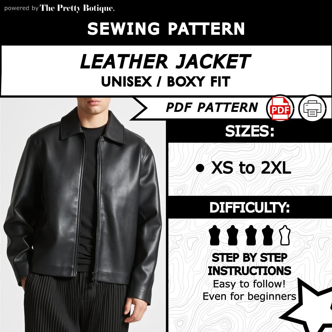 Leather Jacket PDF Pattern – Unisex Outerwear Template, Oversized ...