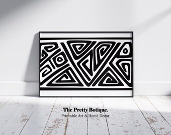 Minimalist African Tribal Art Print: Black & White Geometric Design (Digital Download)