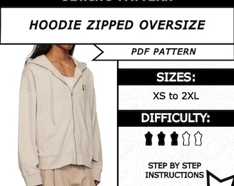 Patrón de costura para sudadera con cremallera extragrande (PDF): Sudadera unisex DIY