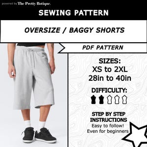 Modello di cucito per pantaloncini oversize in formato PDF: pantaloni larghi unisex con tasche (XS-XXL) Download digitale