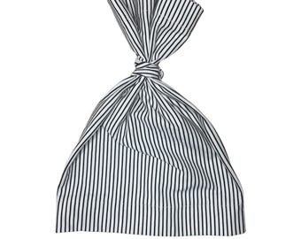White Black Stripes Tie Up 90’s Beanie | Handmade Cotton Beanie | Unisex Streetwear Hat | Winter Fall Headwear | Luxury Handmade Beanie