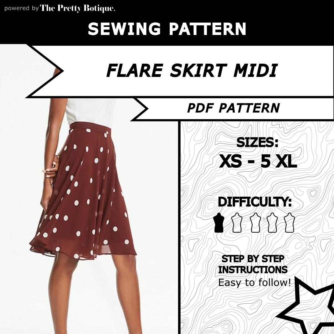 Flared Skirt Sewing Pattern PDF | Plus Size Included | XS to 5XL ...