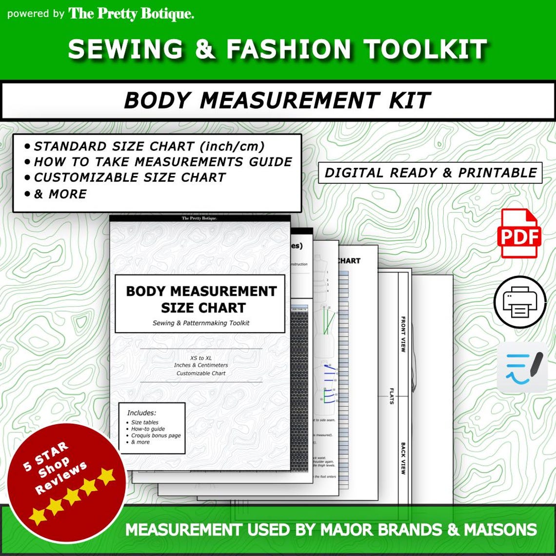 Body Measurement Chart Sewing & Fashion Design Toolkit (printable PDF
