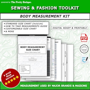 Body Measurement Size Chart | Sewing & Fashion Toolkit | Inches + CM | Measurement Guide + Croquis PDF | Printable Download | Patternmaking