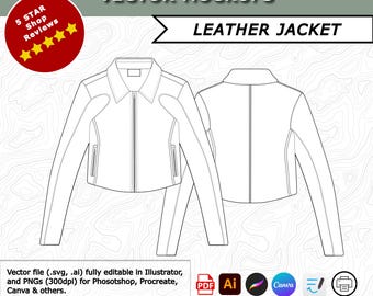 Leather Jacket Fashion Design Mockup | Streetwear Tech Sketch (PDF, PNG, SVG)