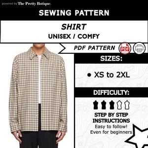 Oversized Button-Up Shirt PDF Pattern, Long Sleeve Unisex Relaxed Fit Sewing Template