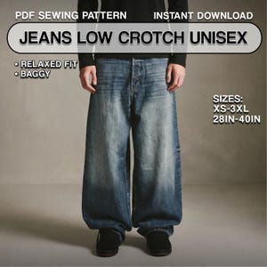 Baggy Jeans Sewing Pattern PDF | Unisex Oversized Wide Leg Low Crotch | Instant Download | Printable Y2K DIY Streetwear