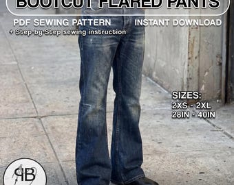 Bootcut Flared Pants Sewing Pattern PDF: Unisex DIY Trousers (XS-3XL)