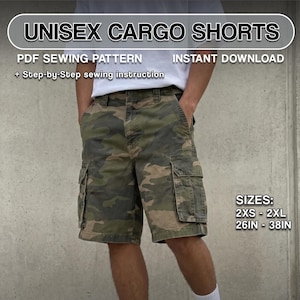 Unisex Cargo Shorts Sewing Pattern  | Multi-Pocket Denim Shorts PDF  (A0 & A4 Printable)