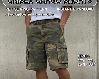 Unisex Cargo Shorts Sewing Pattern  | Multi-Pocket Denim Shorts PDF  (A0 & A4 Printable)