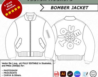 Streetwear Mockup - Fashion Vector / Fashion Design Technical Template / Procreate Mockup PNG Sketch Flats / Bomber Jacket Illustrator