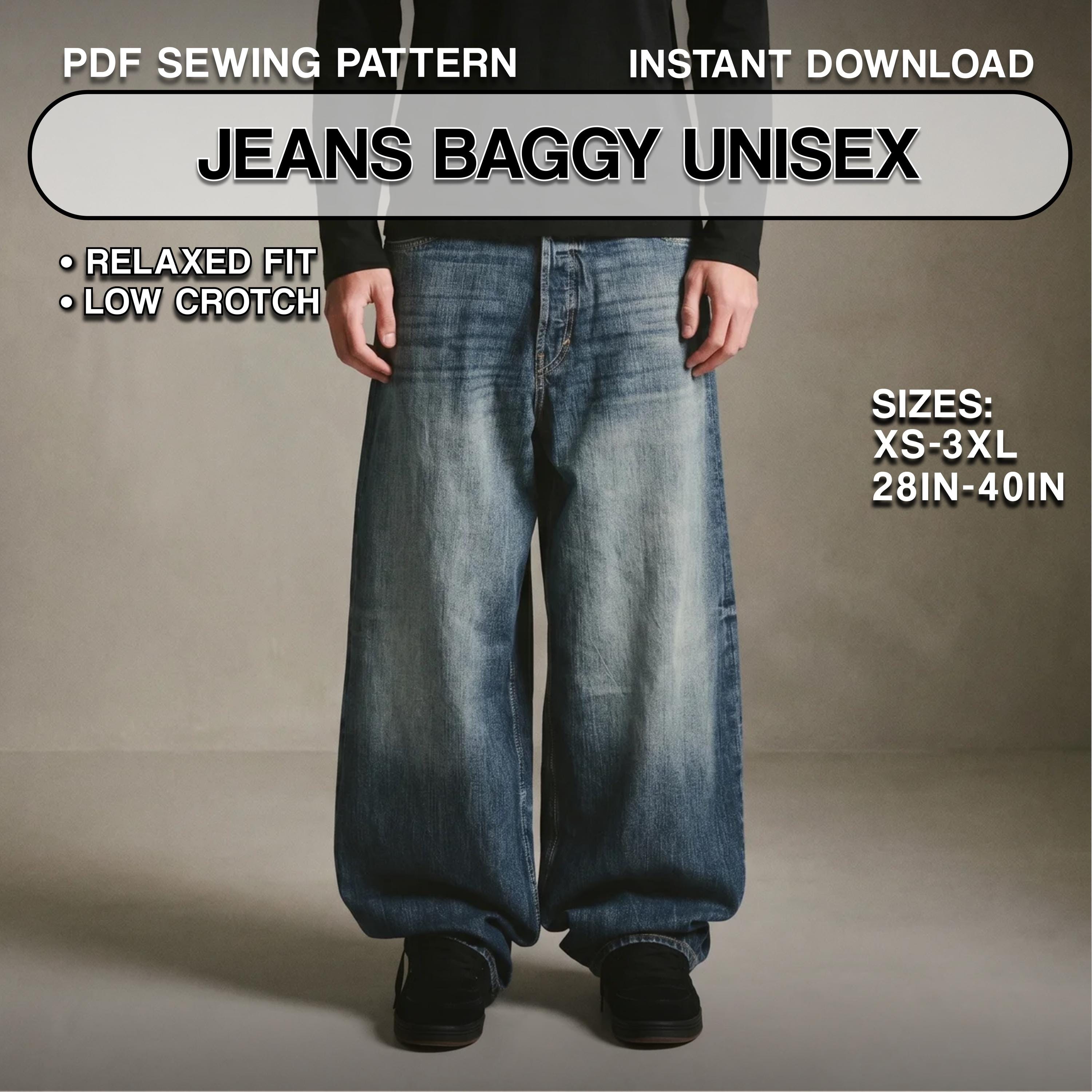 Baggy Jeans Sewing Pattern: Unisex Oversized Wide Leg (PDF Pattern